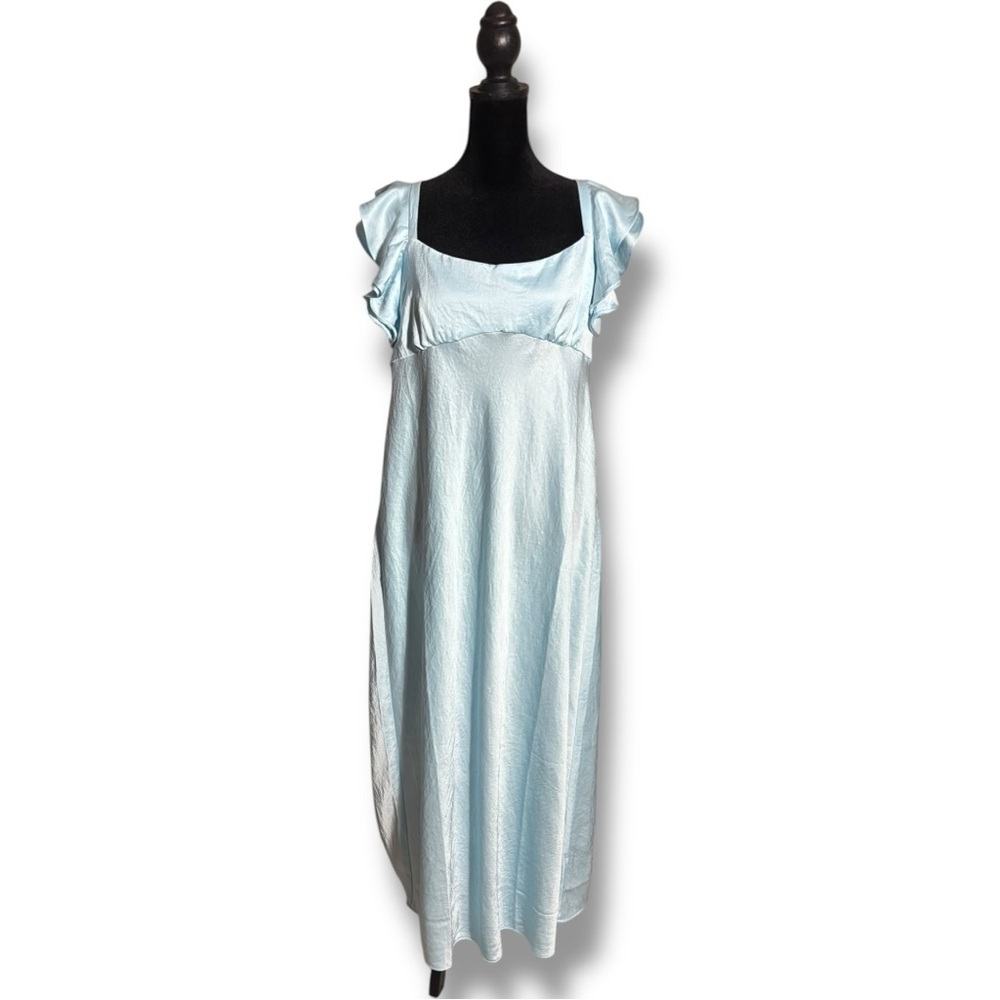 Madewell NWT Sky Blue Empire Waist Silky Maxi Dress with Ruffle Shoulder Detail - Picture 14 of 16
